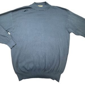 Tuttle Golf Sweater Mens 2XL Blue Knitted Cotton Mock Neck Classic Fit Pullover